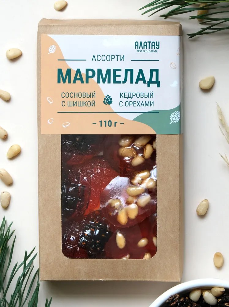 Мармелад сосновый ассорти с кедровыми орехами и с шишкой, 110 гр Мармелад сосновый ассорти с кедровыми орехами и с шишкой, 110 гр